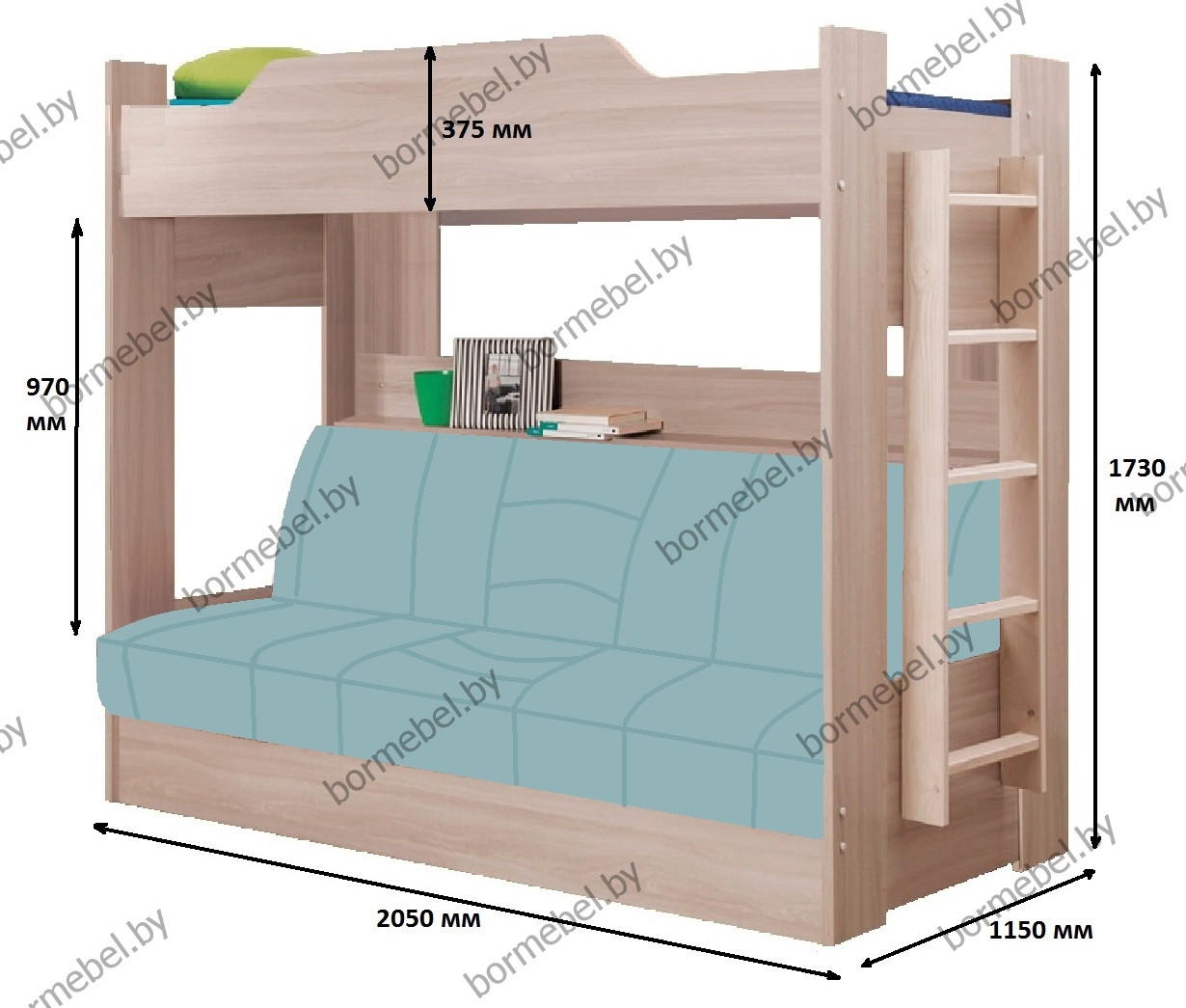 Как выглядит простой чертеж двухъярусной кровати из ДСП?
