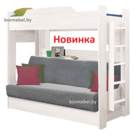 Кровать двухъярусная с диван-кроватью в цвете белый термостяжка