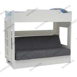 Кровать двухъярусная с диван-кроватью ткань Velutto 32 новая белая