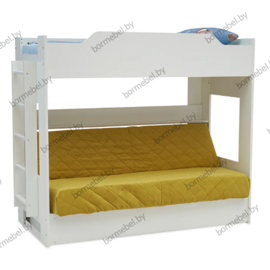 Кровать двухъярусная с диван-кроватью ткань Velutto 28 новая белая
