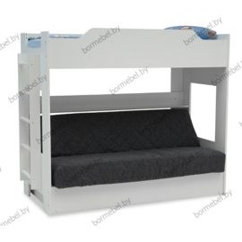 Кровать двухъярусная с диван-кроватью ткань Ambrossia dark новая белая