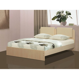Двуспальная кровать Люкс-140 с мягкой спинкой (ясень светлый/экокожа Morgan Cream)