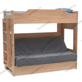Кровать двухъярусная с диван-кроватью ткань Velutto 32 новая дуб сонома
