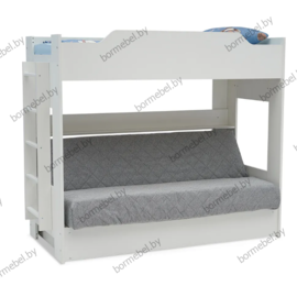 Кровать двухъярусная с диван-кроватью ткань Ambrossia light новая белая